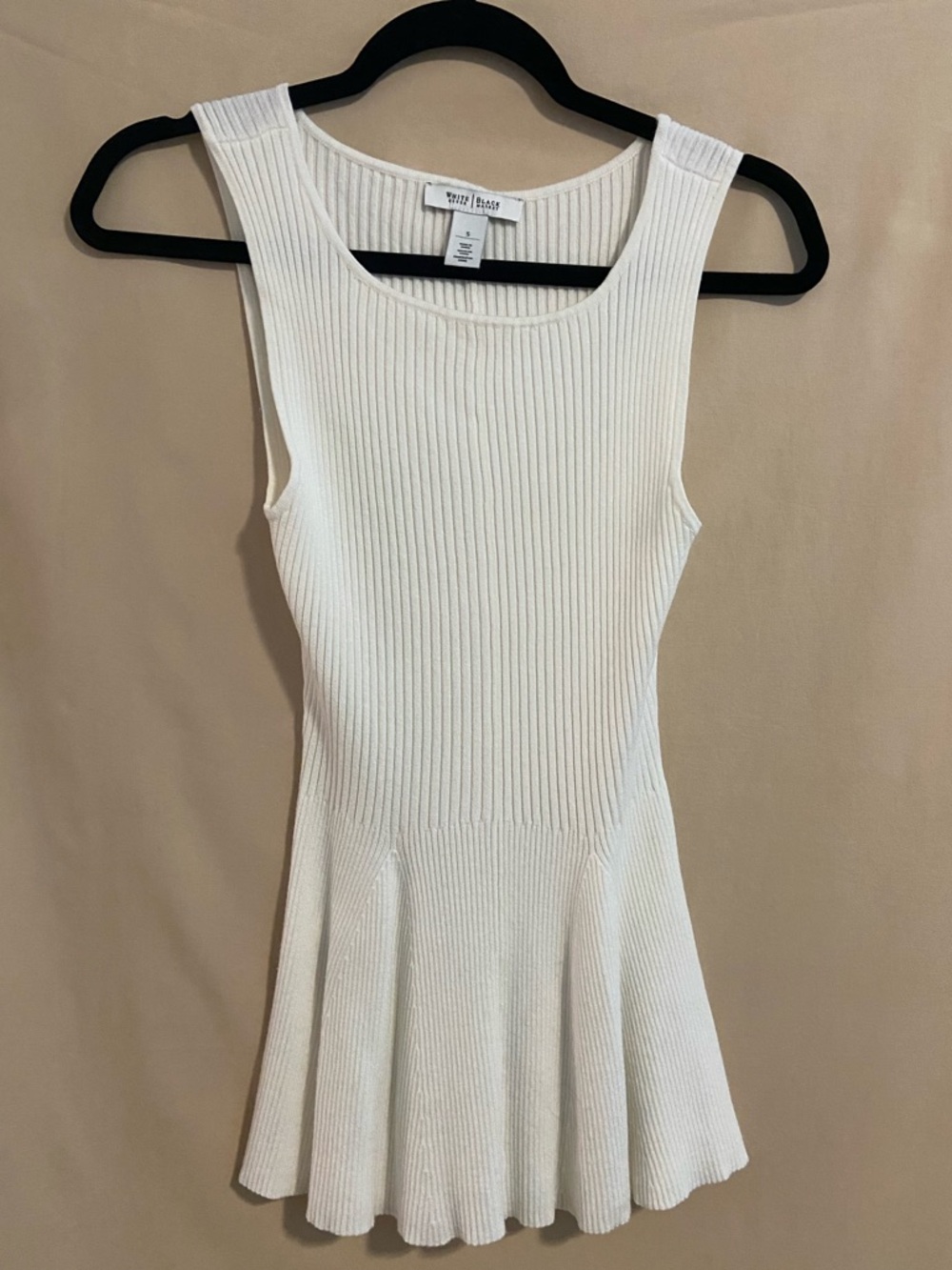 White House Black Market Cream Ribbed Fit & Flare Mini Top
